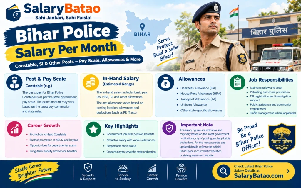 Bihar Police Salary Per Month 2026: Complete Pay & In-Hand Guide (Constable to DSP) Bihar Police Salary Per Month