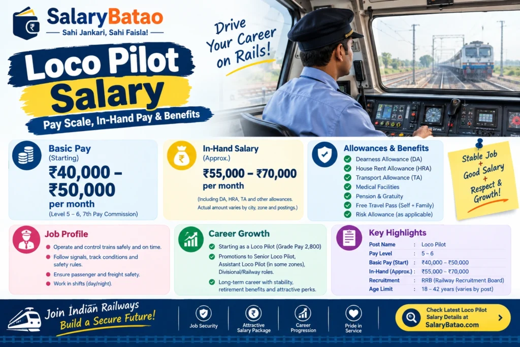 Loco Pilot Salary 2026: Full Pay Scale, Allowances & Growth Loco Pilot Salary
